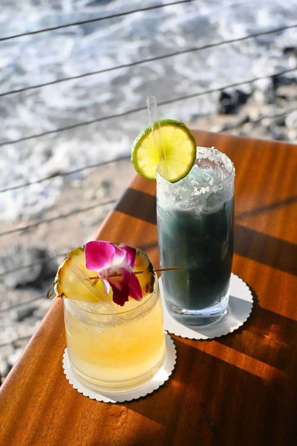 Cocktails on the rail above the water