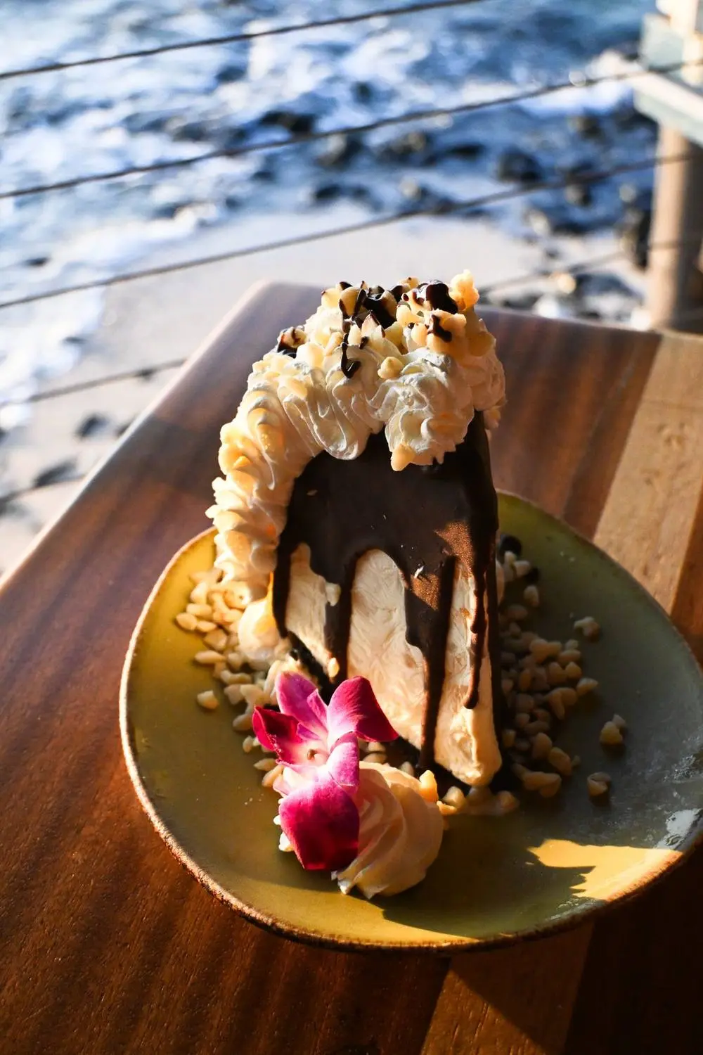 A plated dessert course from a Huggo's wine dinner