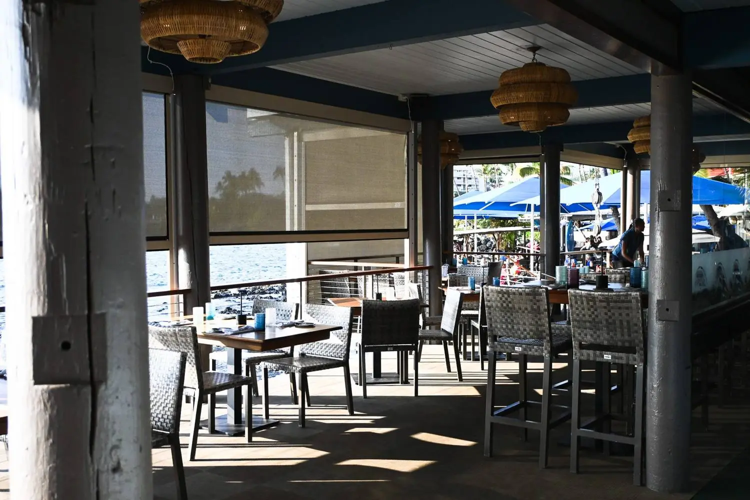The oceanfront lanai on a bright Kona afternoon