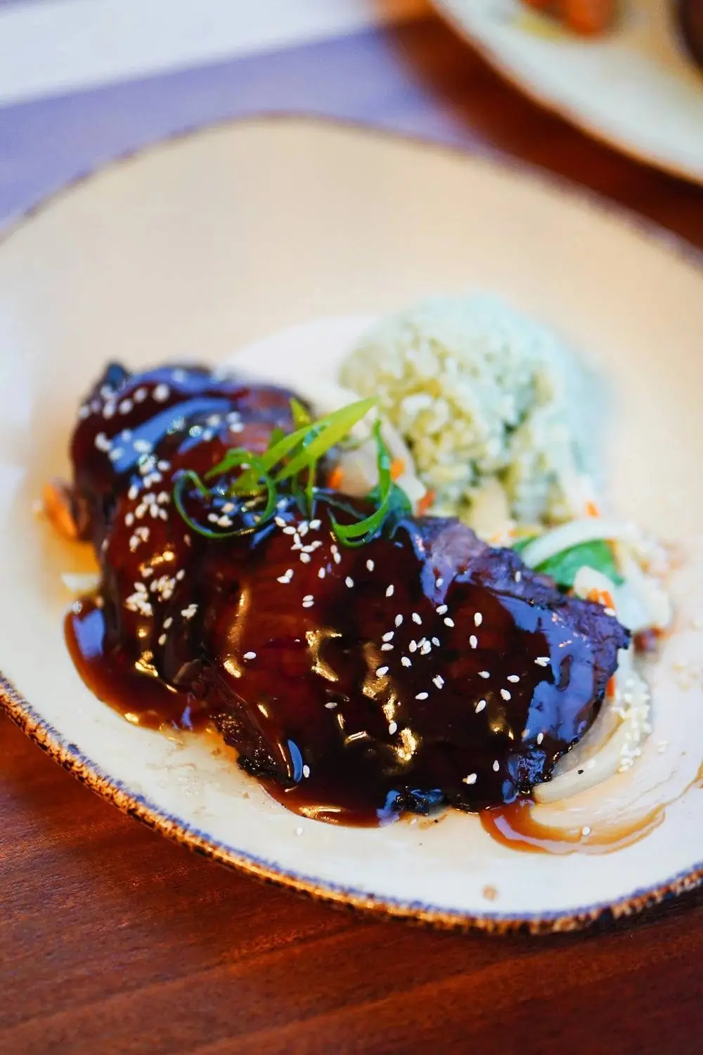 Glazed short ribs with sesame and jasmine rice