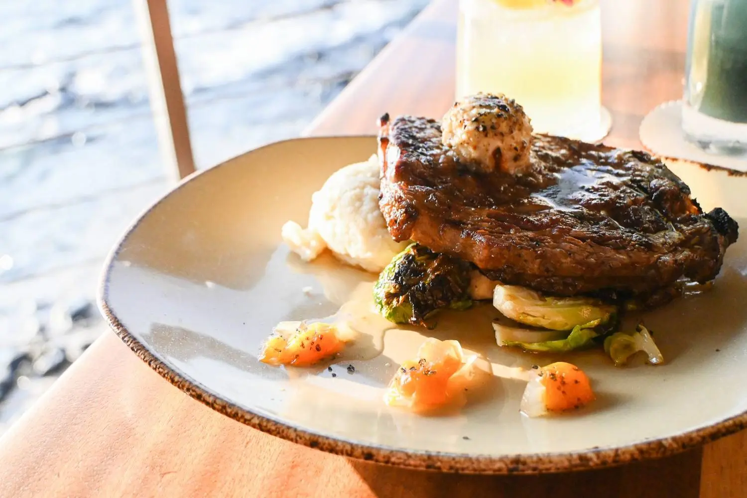 Grilled steak with roasted vegetables