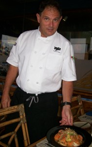chef ken with shrimp and paella